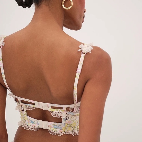 For Love & Lemons Glitter Garden Bustier White Floral Large NEW - Picture 7 of 9